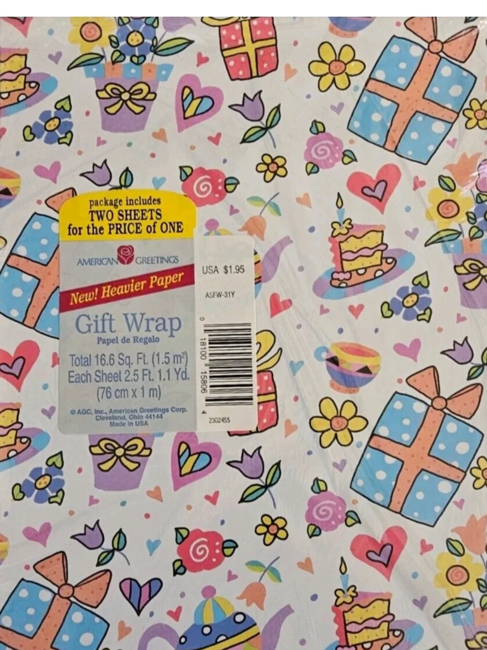 American Greetings Wrapping Paper Gift Wrap Birthday Cake Pink Floral Lot Of 2